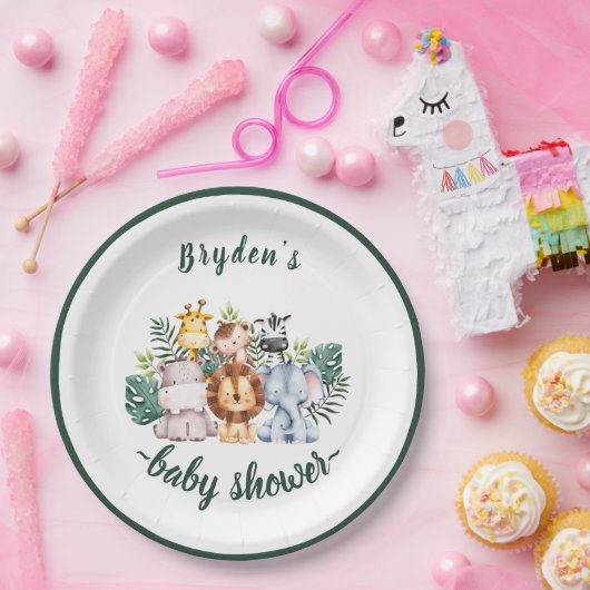 かわいい緑の森林動物の赤ちゃんシャワー ペーパープレート (パーティー)