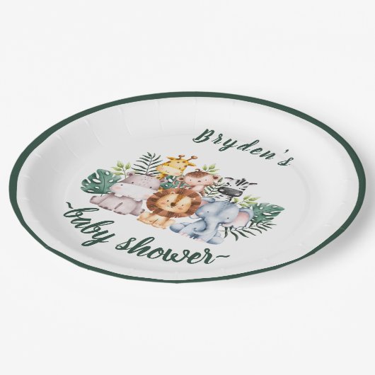 かわいい緑の森林動物の赤ちゃんシャワー ペーパープレート (アングル)