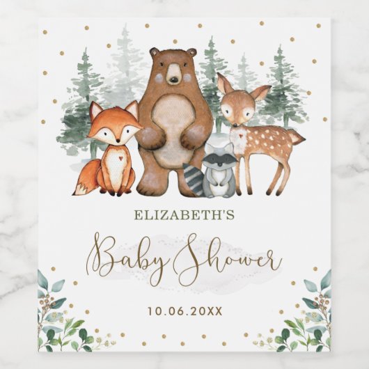 かわいい緑の森林動物の赤ちゃんシャワー ワインラベル