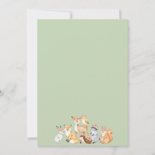かわいい緑の森林動物の赤ちゃんシャワー 招待状 (裏面)