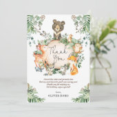 かわいい緑の森林動物誕生日 サンキューカード (スタンド正面)