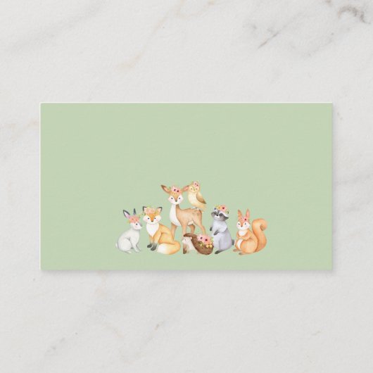 かわいい緑の森林地の動物の本をベビー エンクロージャーカード (裏面)