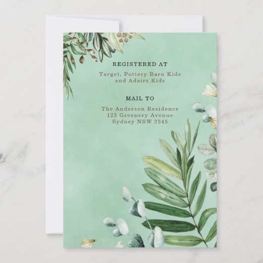 かわいい緑の森(き)の野生動物がメールでシャワー浴びる 招待状 (裏面)