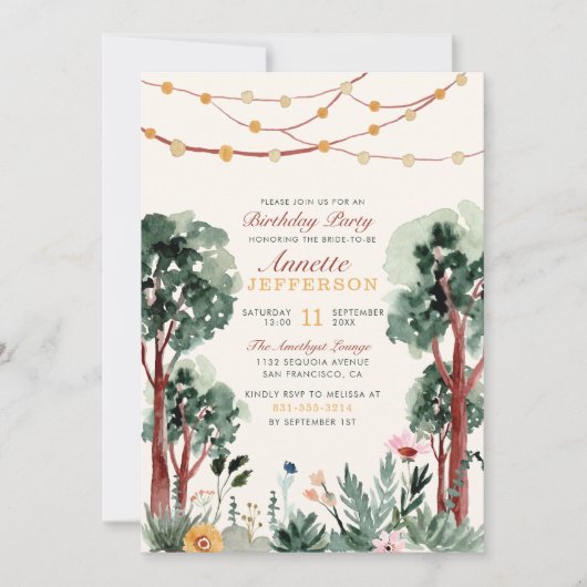 かわいい緑の植物の木の誕生ユニークパーティー 招待状 (正面)