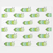 かわいい緑の毛虫とさまざまな表情 フリースブランケット (正面(横))