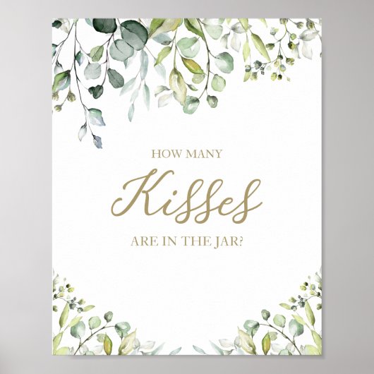 かわいい緑の水彩多くのキスがサイン ポスター (正面)