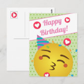 かわいい緑の水玉模様のキス絵文字 ハッピーバースデー ポストカード (正面/裏面)