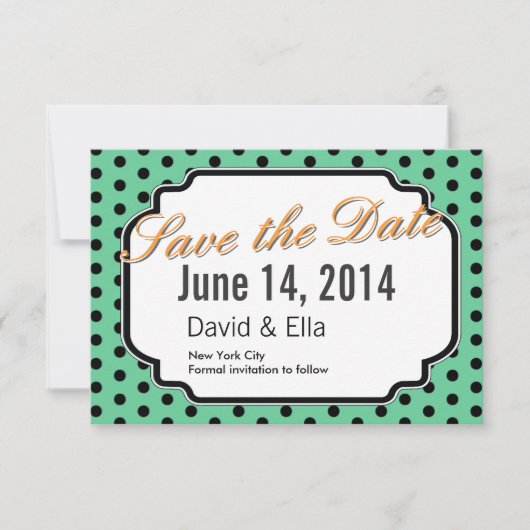 かわいい緑の水玉模様は日付カードを救います セーブザデート (正面)