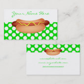 かわいい緑の水玉模様及び風味がよいホットドッグの軽食のデザイン 名刺 (正面/裏面)