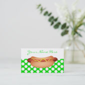 かわいい緑の水玉模様及び風味がよいホットドッグの軽食のデザイン 名刺 (スタンド正面)
