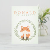 かわいい緑の水色のキツネ男の赤ちゃん写真誕生 案内状 (スタンド正面)