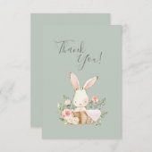 かわいい緑の水色バニーベビーシャワーありがとう サンキューカード (正面/裏面)