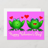 かわいい緑の漫画のカエルのホッピーなバレンタインデーピンク シーズンポストカード (正面/裏面)