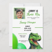 かわいい緑の漫画トレックスの写真誕生日 招待状 (正面)