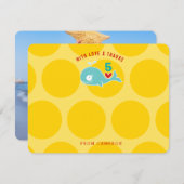 かわいい緑の漫画ホエールキッド誕生日パーティーの写真 サンキューカード (正面/裏面)