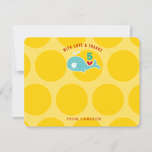 かわいい緑の漫画ホエールキッド誕生日パーティーの写真 サンキューカード (正面)