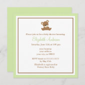 かわいい緑の熊のベビーシャワー 招待状 (正面/裏面)