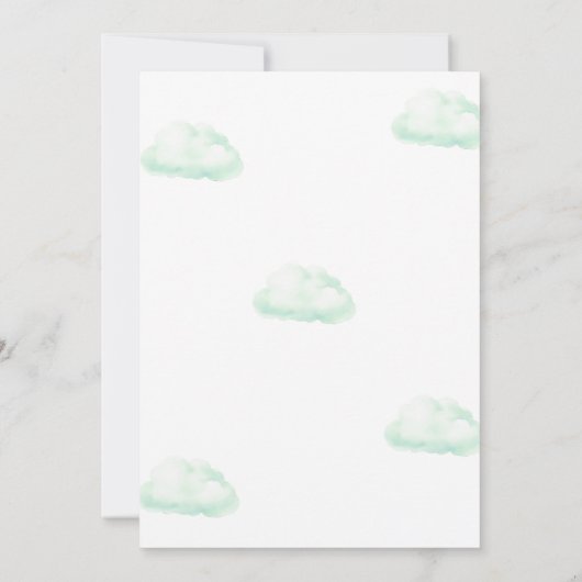 かわいい緑の熱気球ベイビーシャワー サンキューカード (裏面)