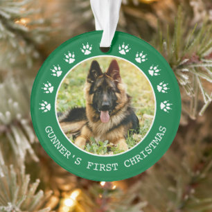 かわいい緑の犬の足跡写真フレーム クリスマス オーナメント