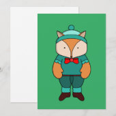 かわいい緑の狐 招待状 (正面/裏面)