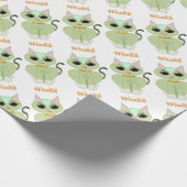 かわいい緑の猫の漫画 ラッピングペーパー (角)