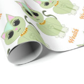 かわいい緑の猫の漫画 ラッピングペーパー (ロールコーナー)