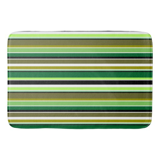 かわいい緑の白いストライプ バスマット (正面)