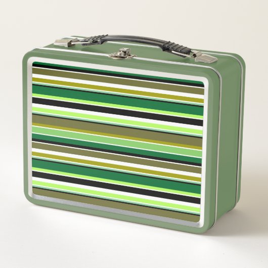 かわいい緑の白いストライプ メタルランチボックス (正面)