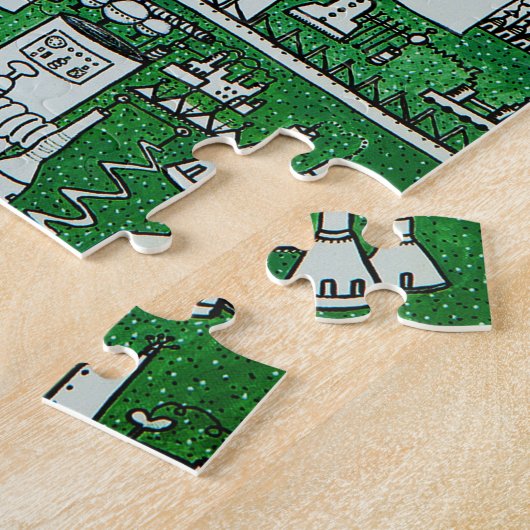 かわいい緑の白インクカラーサイエンティストの研究室 ジグソーパズル (側面)