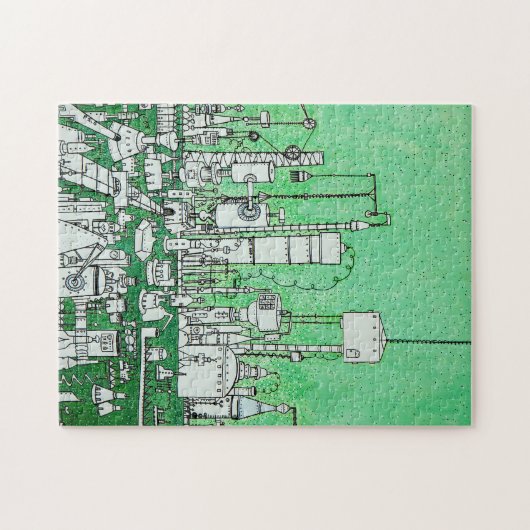 かわいい緑の白インクカラーサイエンティストの研究室 ジグソーパズル (横)