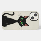 かわいい緑の目の黒猫 iPhoneケース (裏面横)