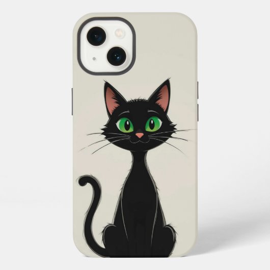 かわいい緑の目の黒猫 iPhoneケース (裏面)