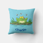 かわいい緑の腹ペコカエルイラスト クッション (裏面)