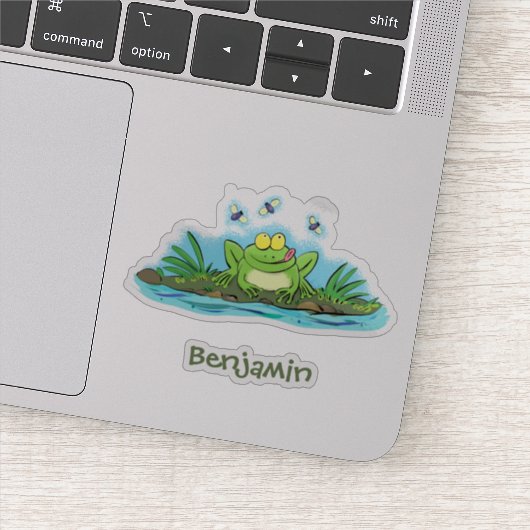 かわいい緑の腹ペコカエル漫画イラスト シール (詳細)