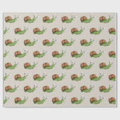 かわいい緑の茶色のカタツムリ模様 ラッピングペーパー (フラット)