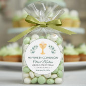 かわいい緑の葉のスペイン語初聖体拝領 ラウンドシール