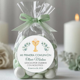かわいい緑の葉のスペイン語初聖体拝領 ラウンドシール