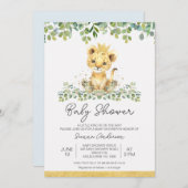 かわいい緑の葉の男の子ライオン赤ちゃんシャワー 招待状 (正面/裏面)