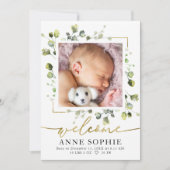 かわいい緑の誕生のお知らせサンキューカード 招待状 (正面)