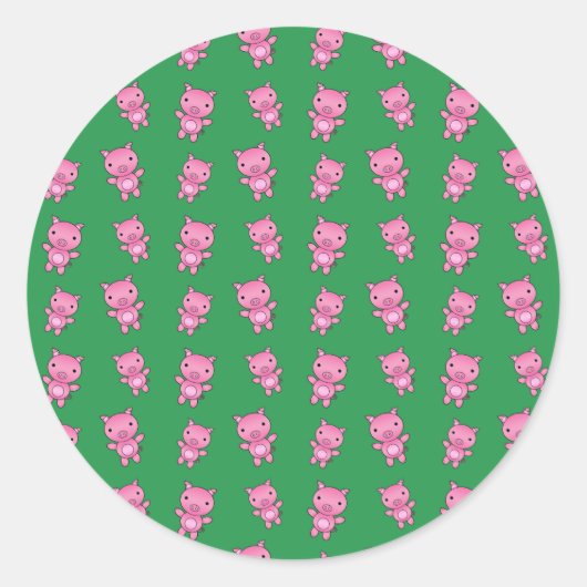 かわいい緑の豚のパターン ラウンドシール (正面)