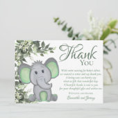 かわいい緑の象男女兼用の赤ちゃんシャワー サンキューカード (スタンド正面)