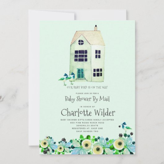 かわいい緑の赤ちゃんシャワー（郵便） 招待状 (正面)