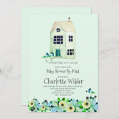 かわいい緑の赤ちゃんシャワー（郵便） 招待状 (正面/裏面)