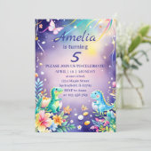 かわいい緑の赤ちゃん恐竜 青をテーマにしたもの 招待状 (スタンド正面)