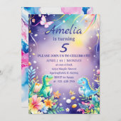 かわいい緑の赤ちゃん恐竜 青をテーマにしたもの 招待状 (正面/裏面)