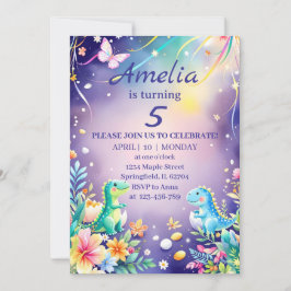 かわいい緑の赤ちゃん恐竜 青をテーマにしたカード 招待状