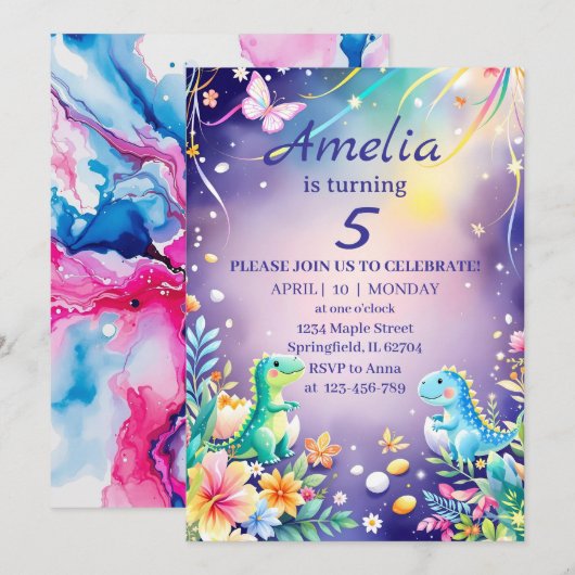 かわいい緑の赤ちゃん恐竜 青をテーマにしたカード 招待状 (正面/裏面)