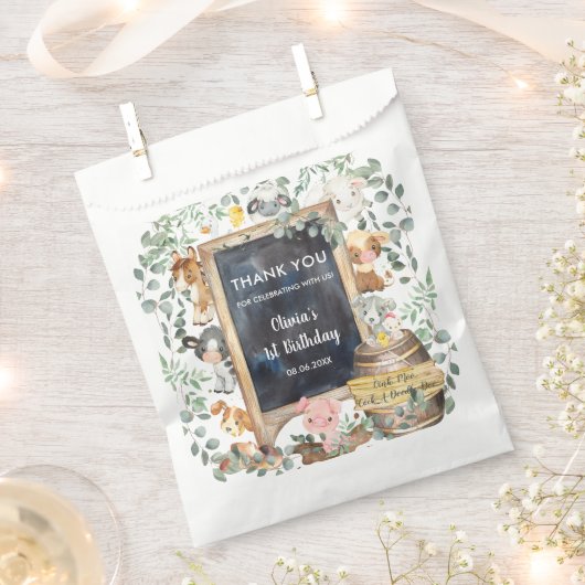 かわいい緑の農業動物誕生日赤ちゃんシャワー フェイバーバッグ (クリップ留めされた状態)