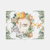 かわいい緑の野生ジャングルサファリアニマルズ子供部屋 フリースブランケット (正面(横))