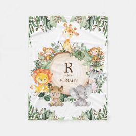 かわいい緑の野生ジャングルサファリアニマルズ子供部屋 フリースブランケット